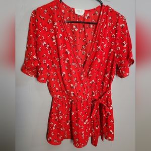 Small- Red, Floral Peplum blouse